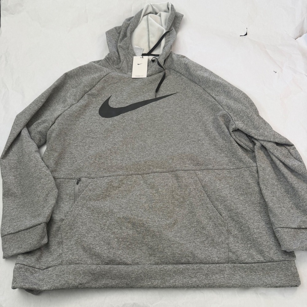Nike Therma Fit Mens 3XL Hoodie Gray Pullover Swoosh Training Activewear Athlete